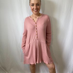 Free People Beach NWT Pink Oversized Ribbed Sweater Dress with Pockets Size XS